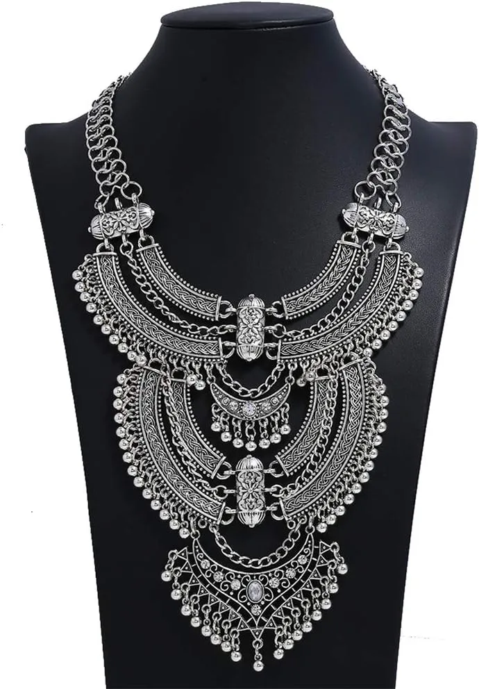 Vintage Multilayer Ethnic Tribal Statement Choker Necklace Bohemian Indian Turkish Jewelry for Women