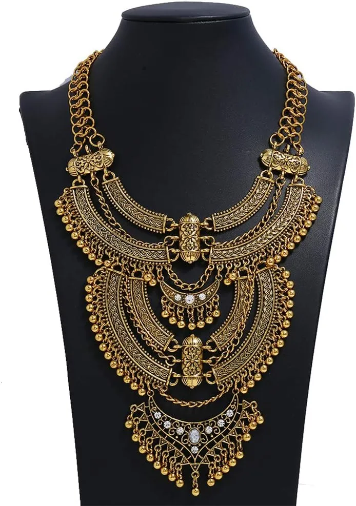 Vintage Multilayer Ethnic Tribal Statement Choker Necklace Bohemian Indian Turkish Jewelry for Women