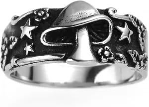 Vintage Personality Ring Mushroom Star Flower Mystic Rings for Women Man,Fashion Ring Stainless Steel Leaf Band Sizes 6-13(13)
