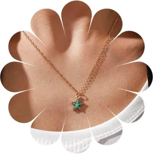 Vintage Star Pendant Necklace Tiny Star Choker Necklace Green Star Necklace Gold Minimal Necklace Jewelry for Women and Girls (Green)
