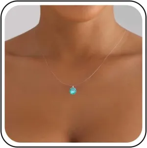 Vintage Tiny Green Crystal Pendant Necklace Silver Rhinestone Choker Necklace Emerald Transparent Invisible Chain Necklace Cz Fishing Line Necklace Chain Jewelry for Women
