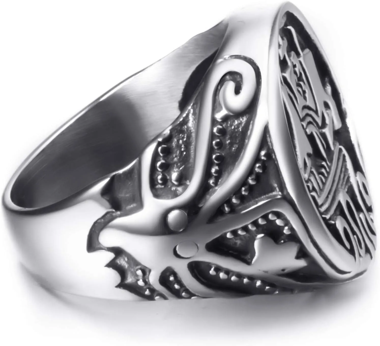 Vintage Viking Ring Drakkar Ship Kraken Norse Sea Monster Octopus Squid Tentacle Stainless Steel Cocktail Party Ring for men