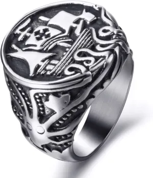 Vintage Viking Ring Drakkar Ship Kraken Norse Sea Monster Octopus Squid Tentacle Stainless Steel Cocktail Party Ring for men
