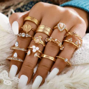 Vinzar Halloween Gold Rings Stackable Finger Rings Set Rhinestones Knuckle Joint Midi Ring Jewelry Carved Vintage Hand Accessories for Women