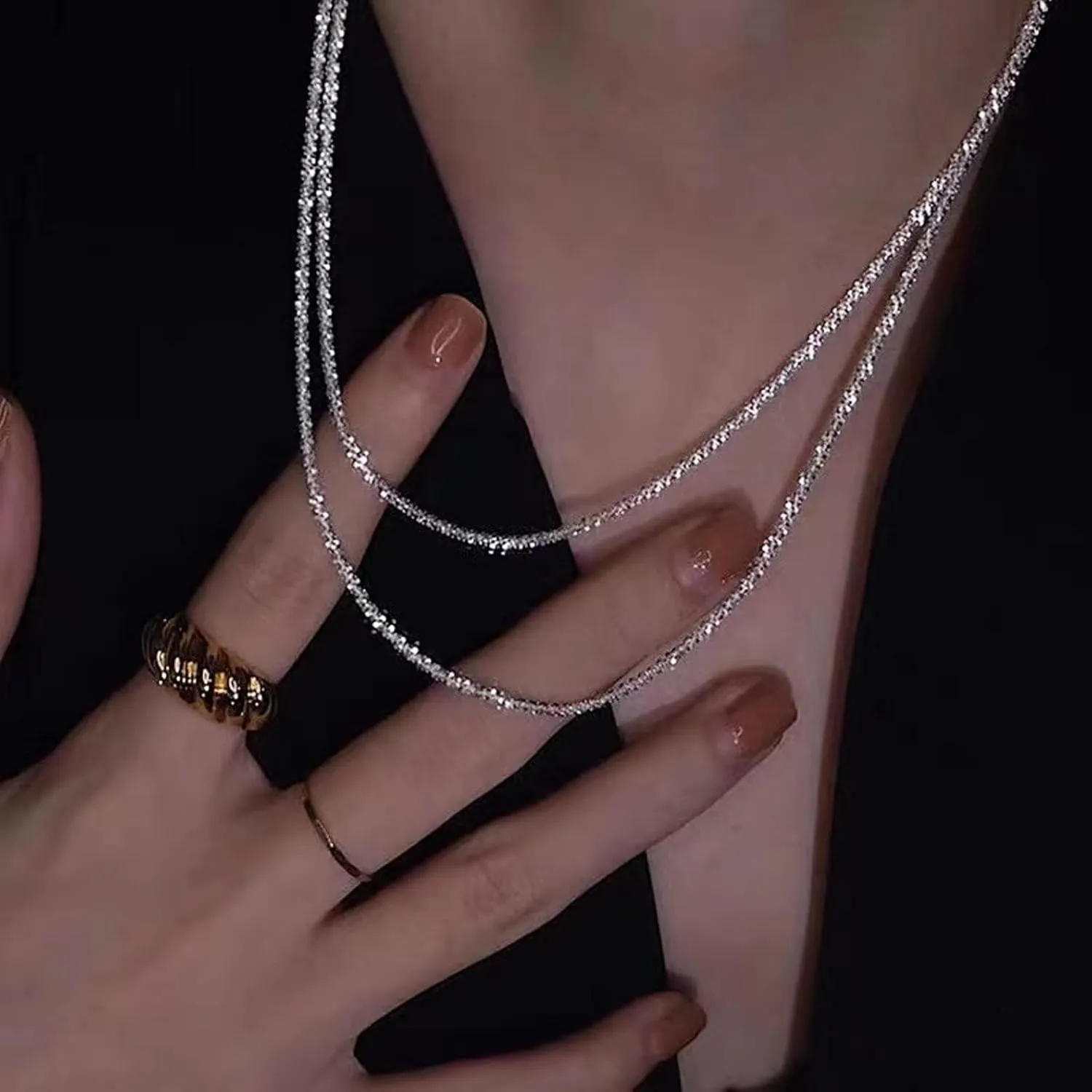 VIROMY Dainty Gold Necklace for Women 14K Gold Plated Layered Satellite Necklaces Trible Layering Paper Clip Chain Link Necklace Everyday Jewelry