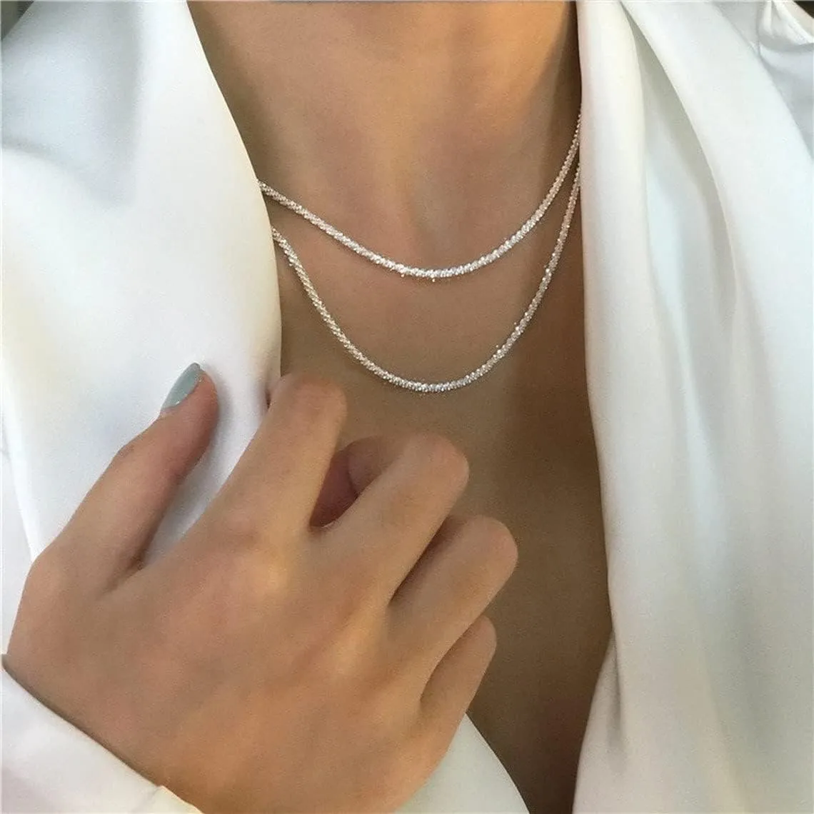 VIROMY Dainty Gold Necklace for Women 14K Gold Plated Layered Satellite Necklaces Trible Layering Paper Clip Chain Link Necklace Everyday Jewelry
