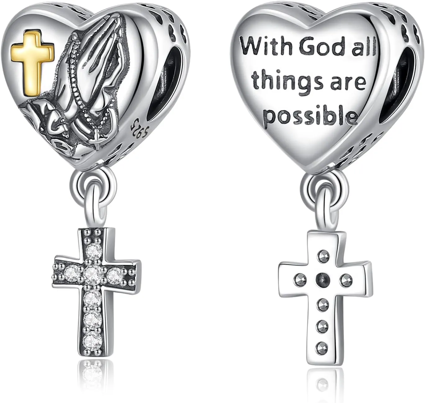 Vito 925 Sterling Silver Cross Charms Bead for Women, Vintage European Religion God Beads for European Bracelets Diy Jewelry Gift