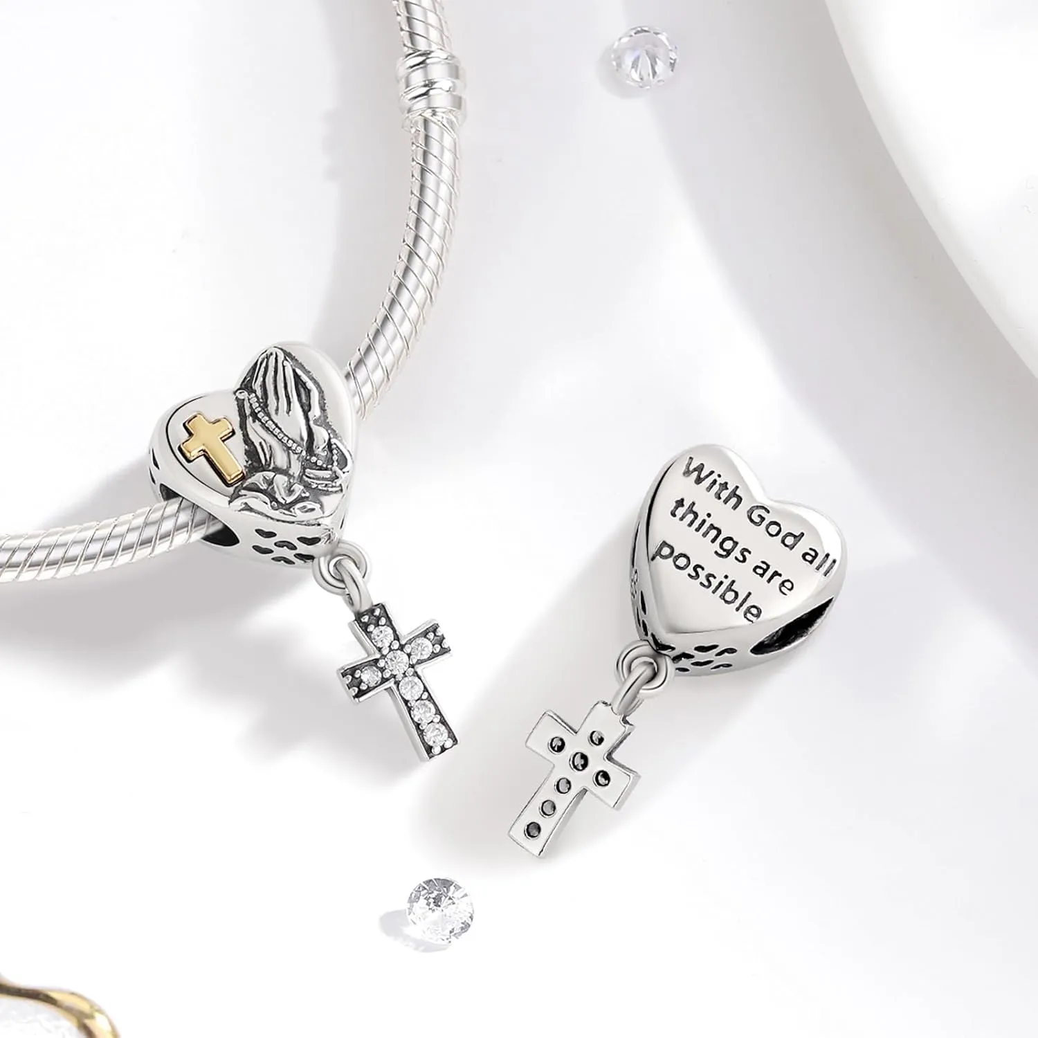 Vito 925 Sterling Silver Cross Charms Bead for Women, Vintage European Religion God Beads for European Bracelets Diy Jewelry Gift