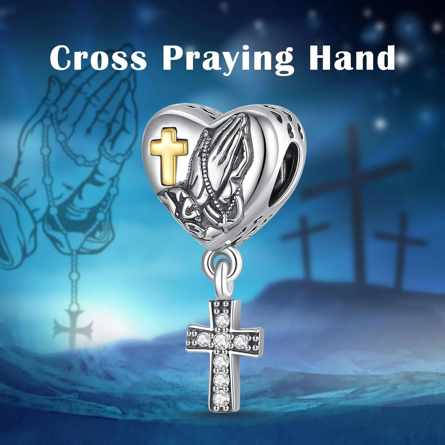 Vito 925 Sterling Silver Cross Charms Bead for Women, Vintage European Religion God Beads for European Bracelets Diy Jewelry Gift