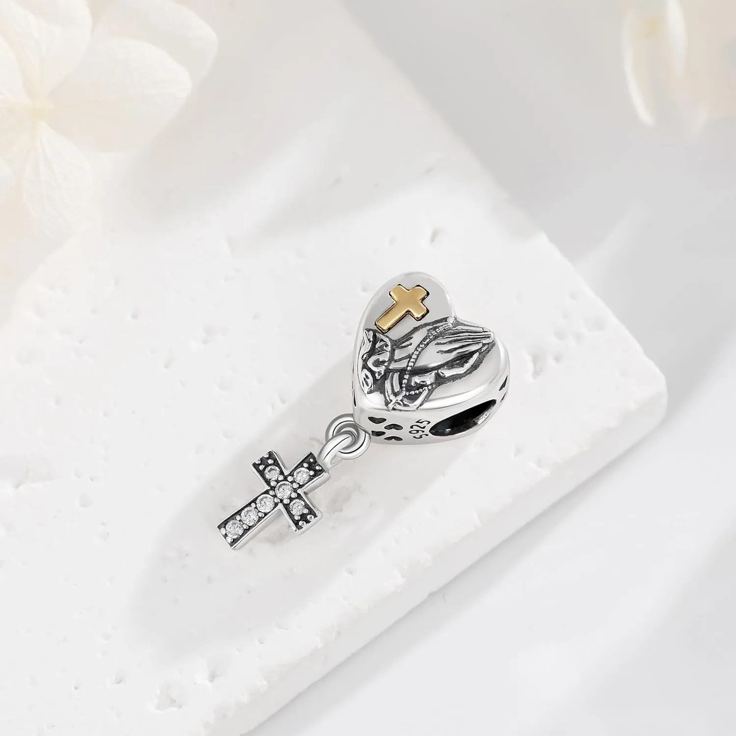 Vito 925 Sterling Silver Cross Charms Bead for Women, Vintage European Religion God Beads for European Bracelets Diy Jewelry Gift