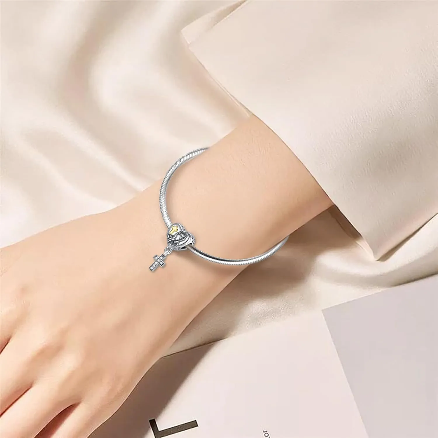Vito 925 Sterling Silver Cross Charms Bead for Women, Vintage European Religion God Beads for European Bracelets Diy Jewelry Gift
