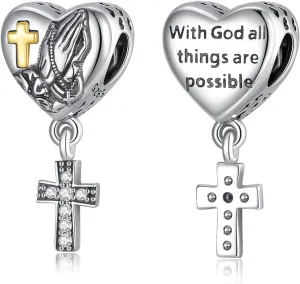 Vito 925 Sterling Silver Cross Charms Bead for Women, Vintage European Religion God Beads for European Bracelets Diy Jewelry Gift