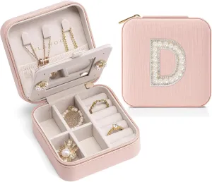 Vlando Travel Essentials for Women Jewelry Box, Travel Accessories for Teen Girl Trendy Stuff, Necklace Organizer Earrings Ring Organizer, Travel Must Have Jewelry Organizer - Letter D, Pink