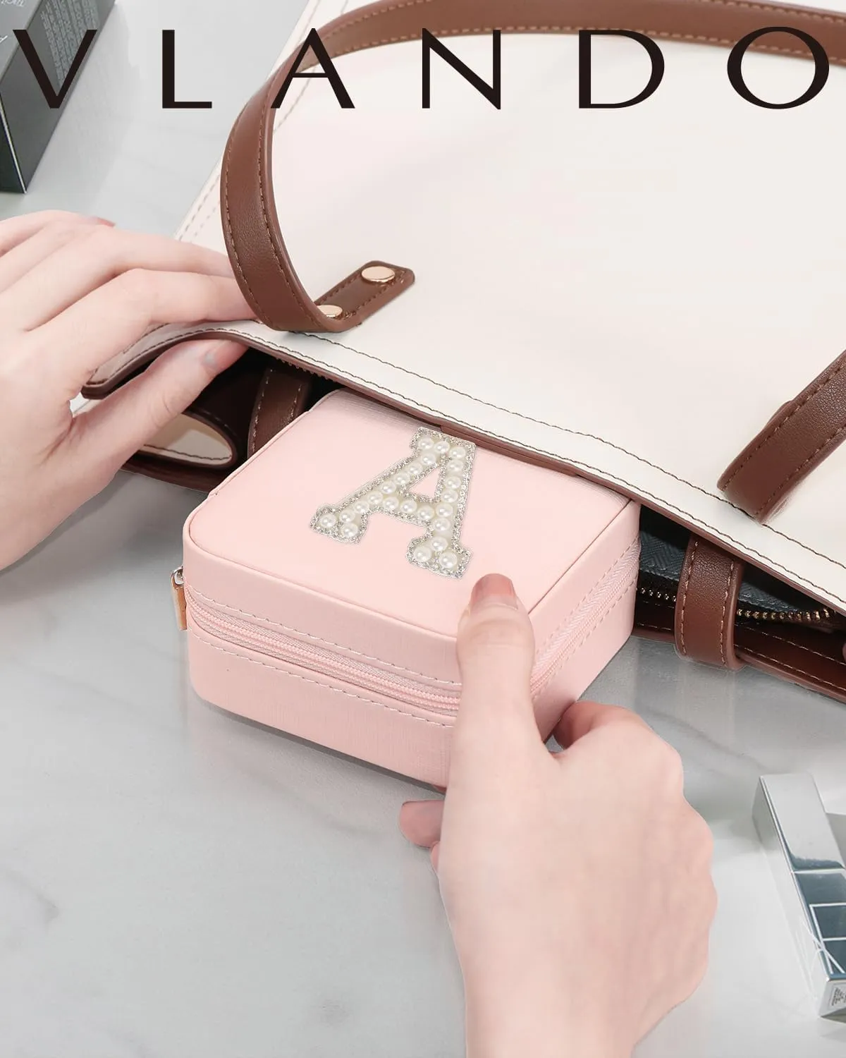 Vlando Travel Essentials for Women Jewelry Box, Travel Accessories for Teen Girl Trendy Stuff, Necklace Organizer Earrings Ring Organizer, Travel Must Have Jewelry Organizer - Letter D, Pink