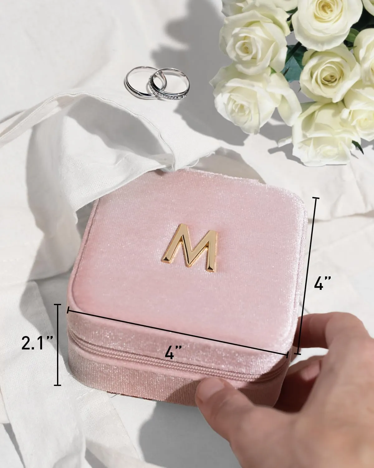 Vlando Travel Jewelry Box for Girls Women, Initial Jewelry Organizer Box Travel Must Haves Jewelry Case for Girls, Necklace Earrings Ring Box Travel Gifts for Sister Daughters - Letter R, Pink