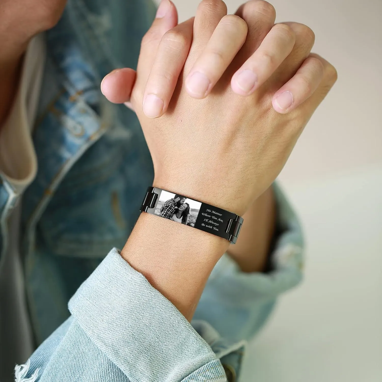VNOX Personalized Picture Bracelet for Men Women Free Engraving Custom Photo Bracelets Stainless Steel Adjustable Customized Wristbands 5.9-9.5 Inch Customizable Christmas Gifts for Boyfriend Husband