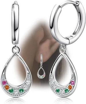 Waterdrop Hoop Earrings with Dangle - Sterling Silver Hypoallergenic Cubic Zirconia Minimalist Waterdrop Shaped Hoop Earrings with Dangle for Women