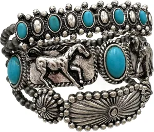 Western Peak Bohemian Horse Navajo Turquoise Three Piece Beaded Bracelet