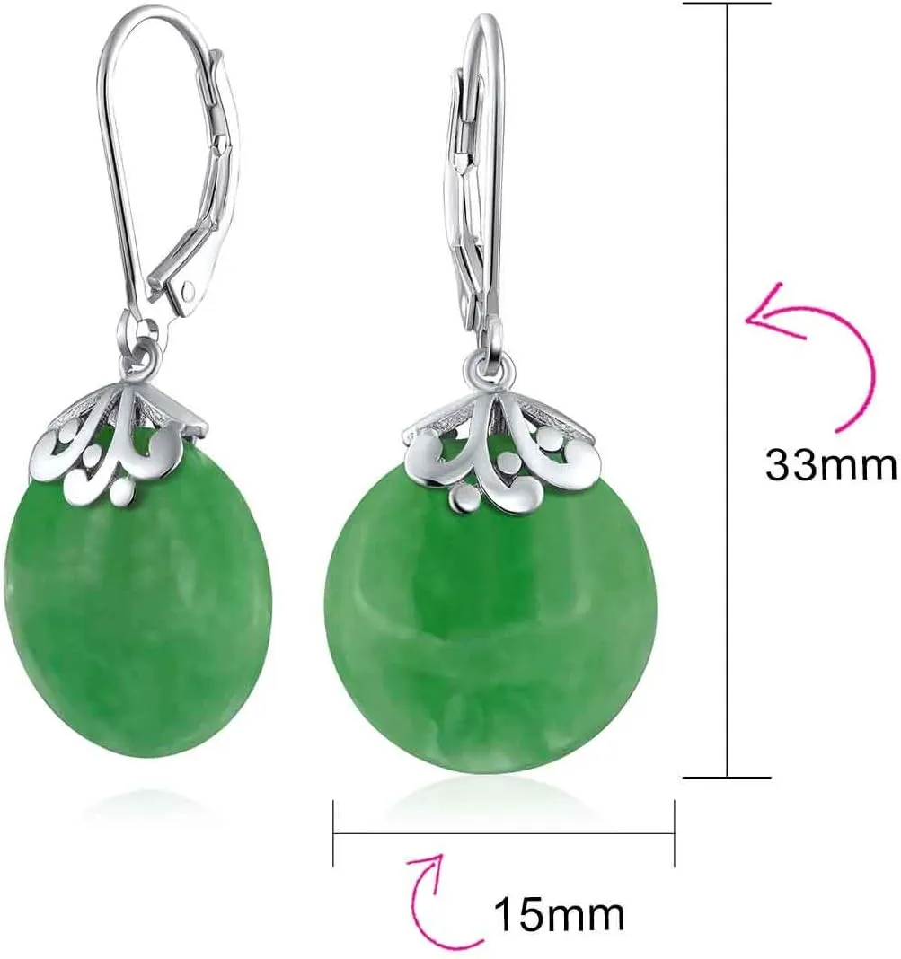 Western Style Filigree Lever Back Blue Red Green Black Gemstones Flat Round Circle Disc Dangle Drops Earrings For Women .925 Sterling Silver