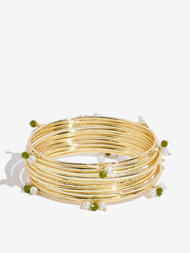Westside Accessories Olive Pearl Bangle Set