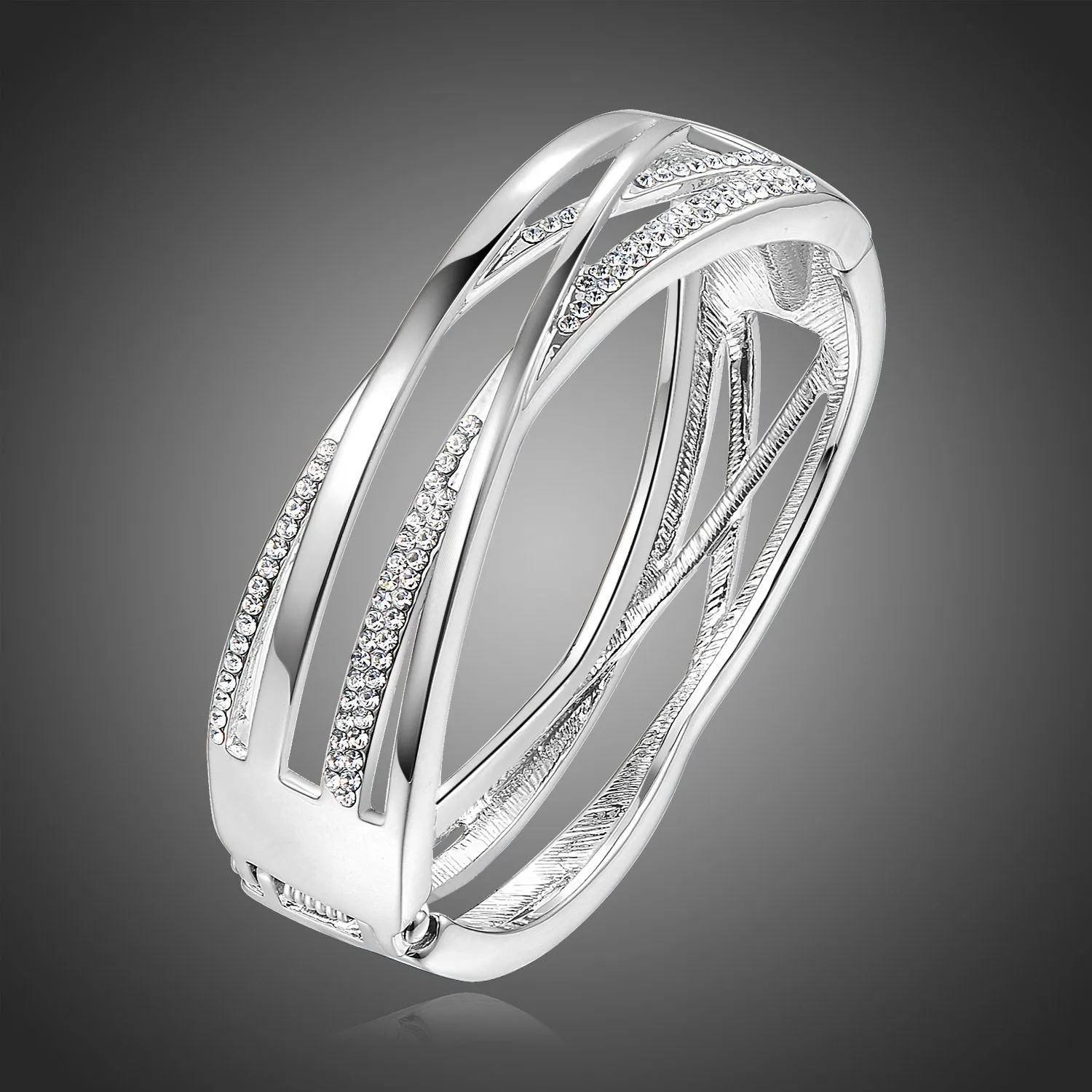 White Gold Crystal Bangle -KBQ0112