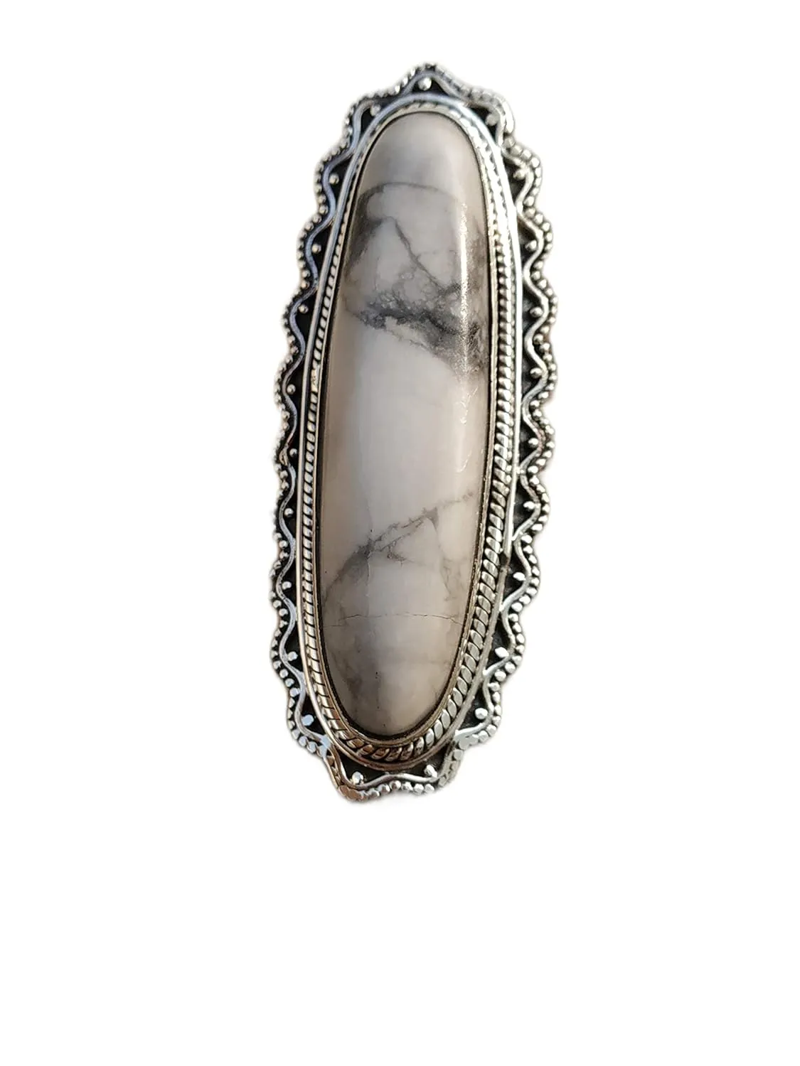 White Howlite Ring, Sterling Silver Ring, Antique Ring, Long Ring, Bohemian Ring, Turquoise Howlite Ring, Promise Ring, Buffalo Ring, Bridesmaids Gift, Healing Crystal, Gypsy Ring, Vintage Style