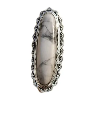 White Howlite Ring, Sterling Silver Ring, Antique Ring, Long Ring, Bohemian Ring, Turquoise Howlite Ring, Promise Ring, Buffalo Ring, Bridesmaids Gift, Healing Crystal, Gypsy Ring, Vintage Style