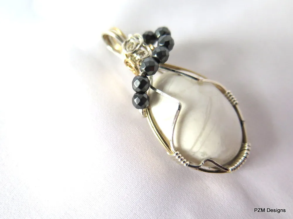 White Howlite Wire Wrapped Pendant, Gift for her
