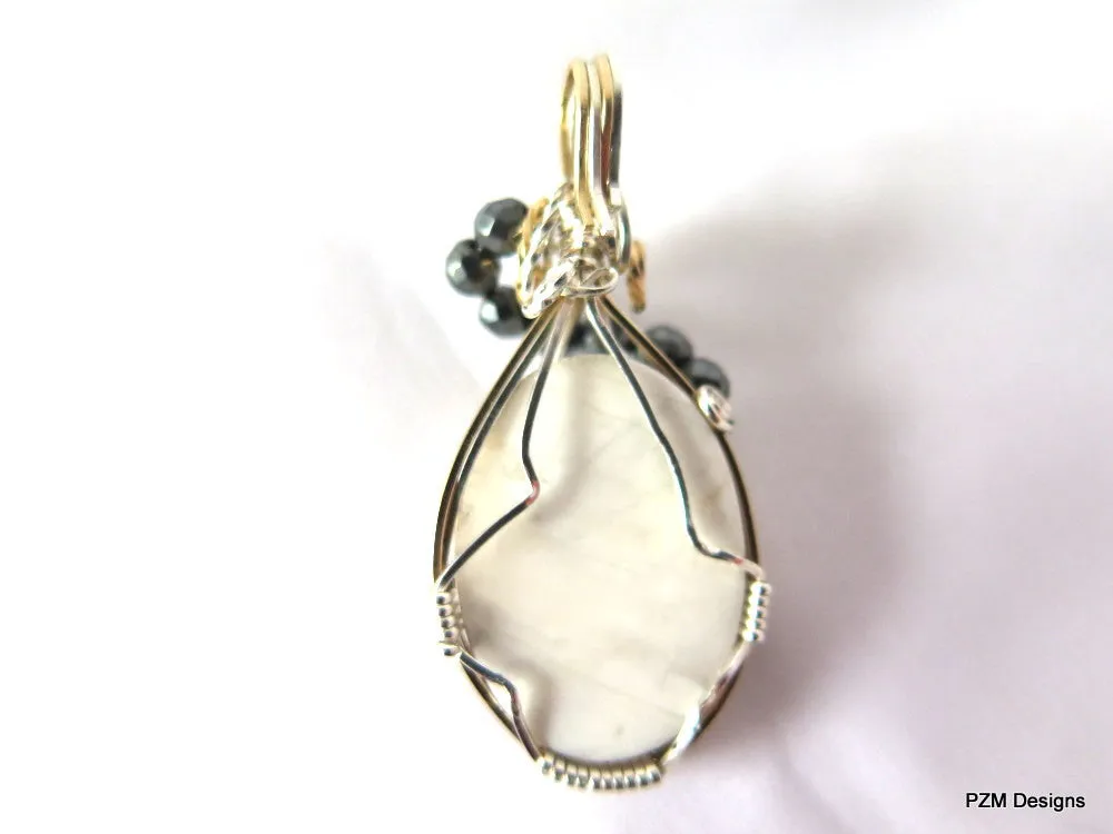 White Howlite Wire Wrapped Pendant, Gift for her