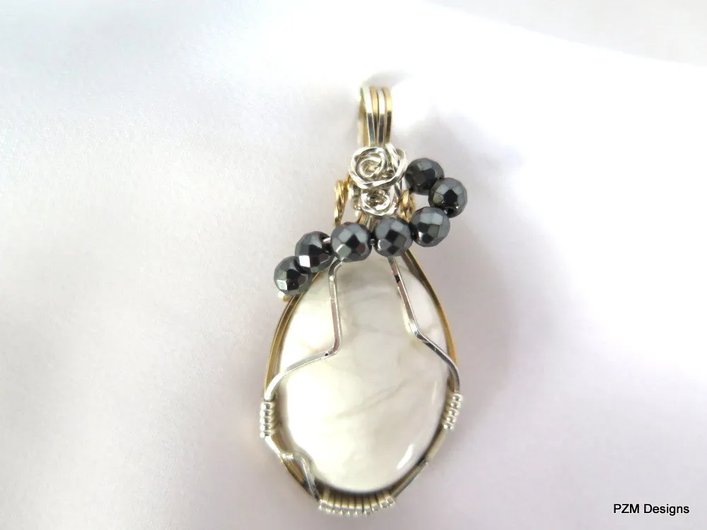 White Howlite Wire Wrapped Pendant, Gift for her
