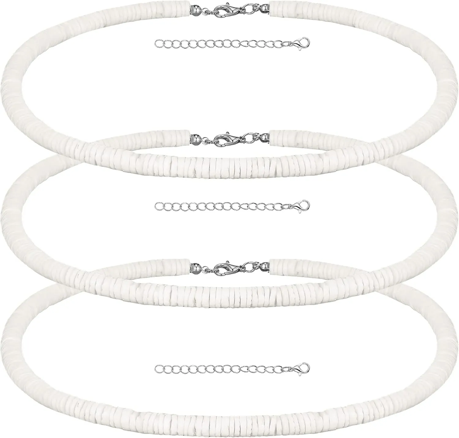 WILLBOND 3 Pcs Puka Shell Necklace Men Women White Surfer Seashell Necklace Shell Beaded Choker with Extension Chain
