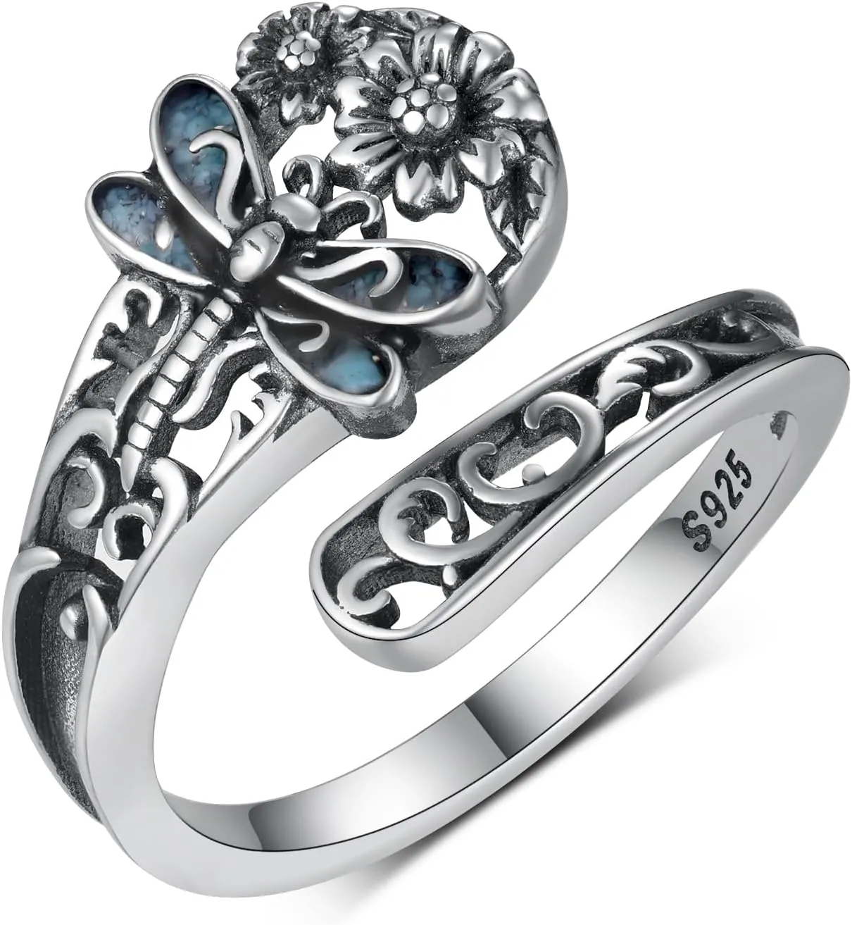 Witches Knot/Just Breathe/Snake/Dragonfly Ring 925 Sterling Silver Spoon Ring Adjustable Thumb Open Ring for Women