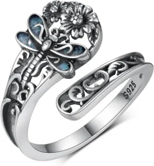 Witches Knot/Just Breathe/Snake/Dragonfly Ring 925 Sterling Silver Spoon Ring Adjustable Thumb Open Ring for Women