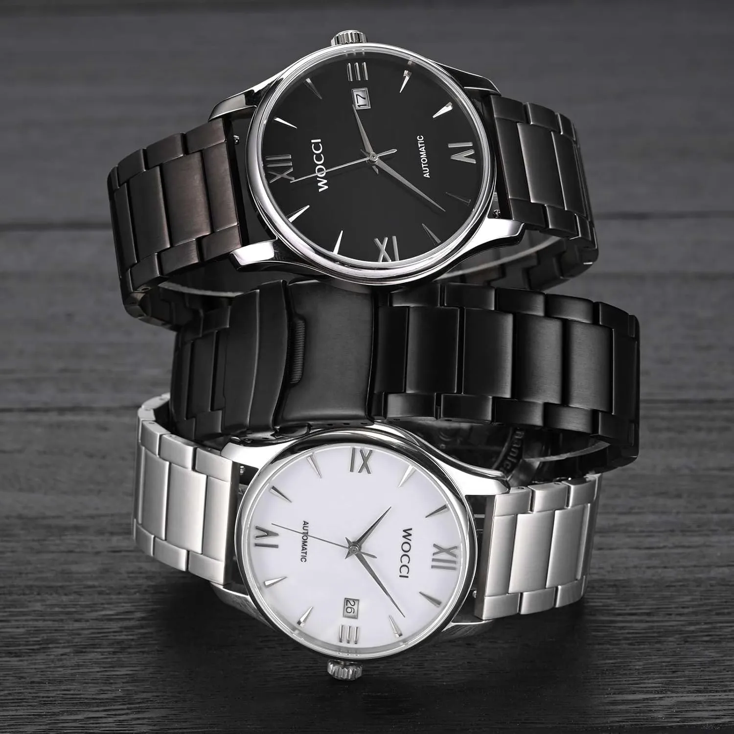 WOCCI 22mm Heavy-duty Metal Watch Band for Men, 316L Stainless Steel, Double Locking Deployant Clasp (Silver)