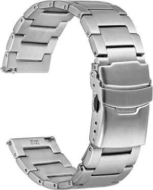 WOCCI 22mm Heavy-duty Metal Watch Band for Men, 316L Stainless Steel, Double Locking Deployant Clasp (Silver)