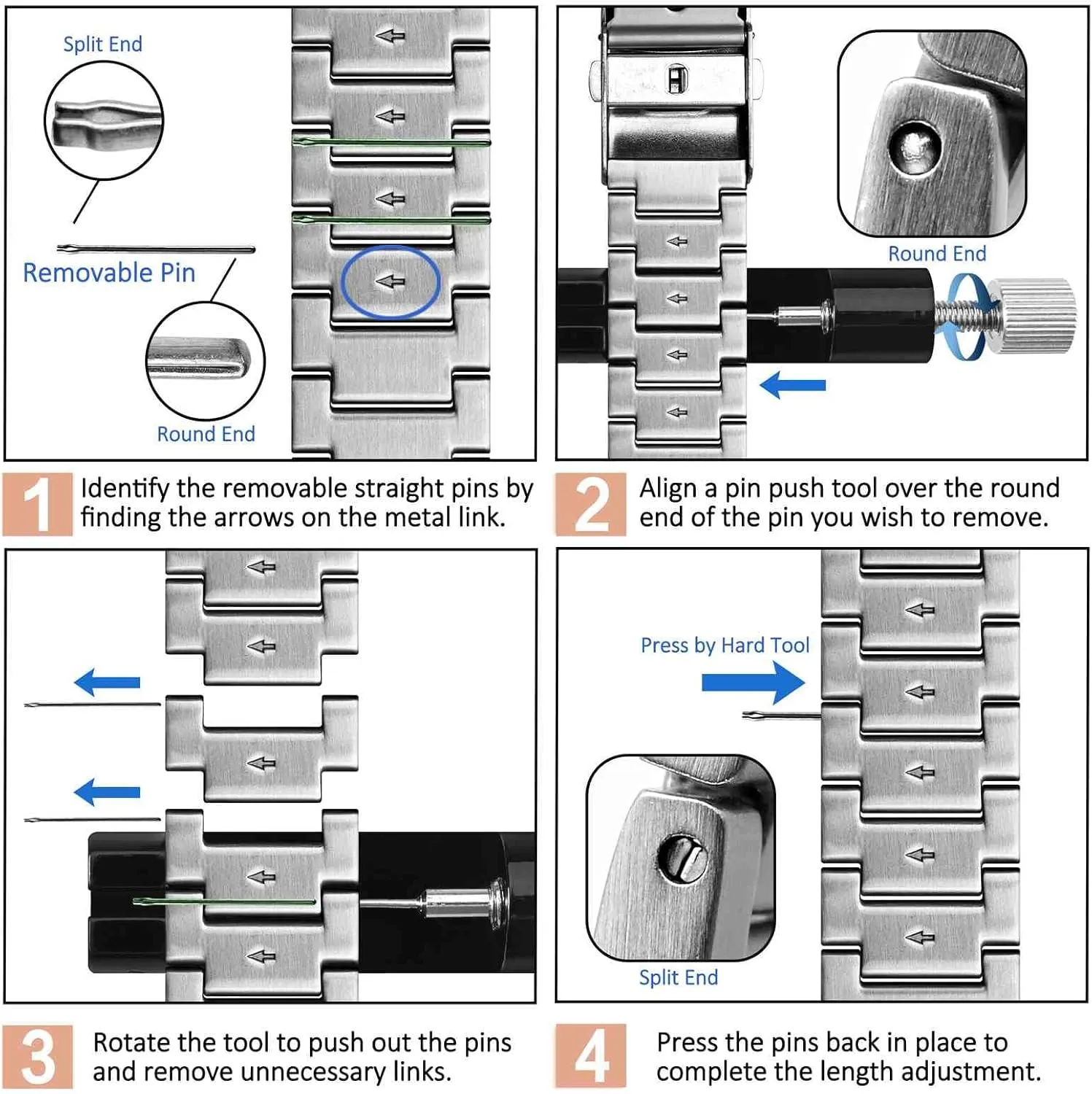 WOCCI 22mm Heavy-duty Metal Watch Band for Men, 316L Stainless Steel, Double Locking Deployant Clasp (Silver)