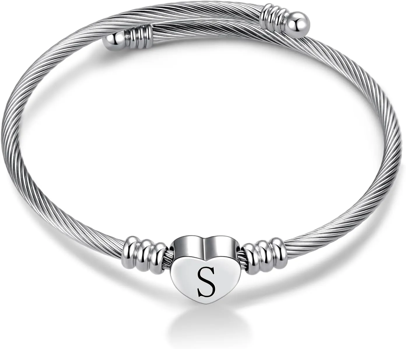 Women Initial Heart A-Z Letter Cuff Bracelet Personalized Name Expandable Wristband Bangle Bracelets Stainless Steel Birthday Jewelry