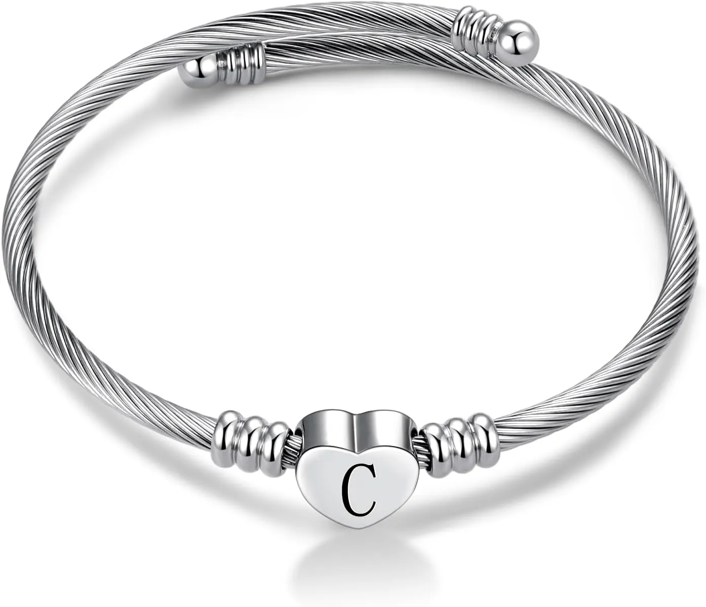 Women Initial Heart A-Z Letter Cuff Bracelet Personalized Name Expandable Wristband Bangle Bracelets Stainless Steel Birthday Jewelry