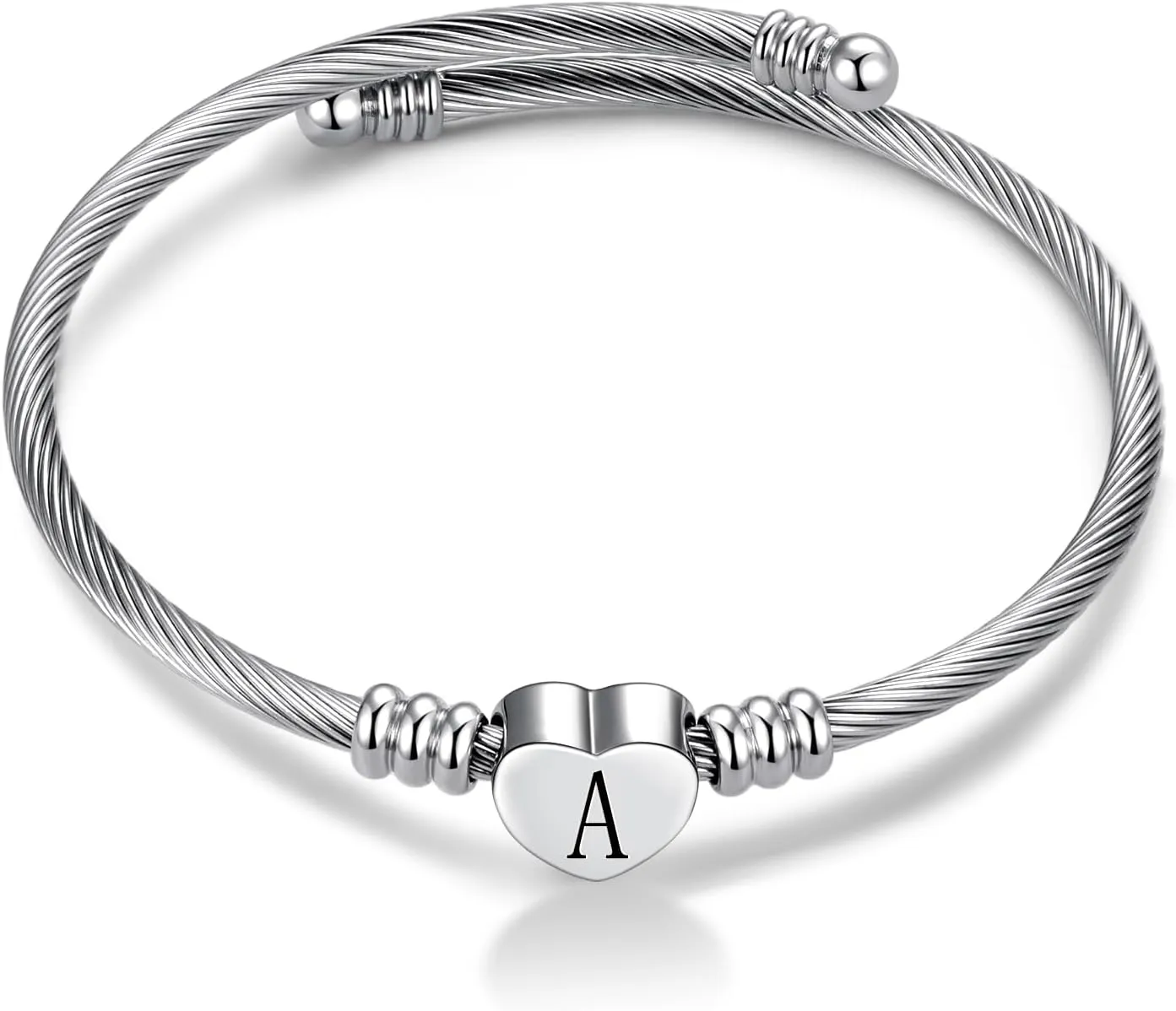 Women Initial Heart A-Z Letter Cuff Bracelet Personalized Name Expandable Wristband Bangle Bracelets Stainless Steel Birthday Jewelry