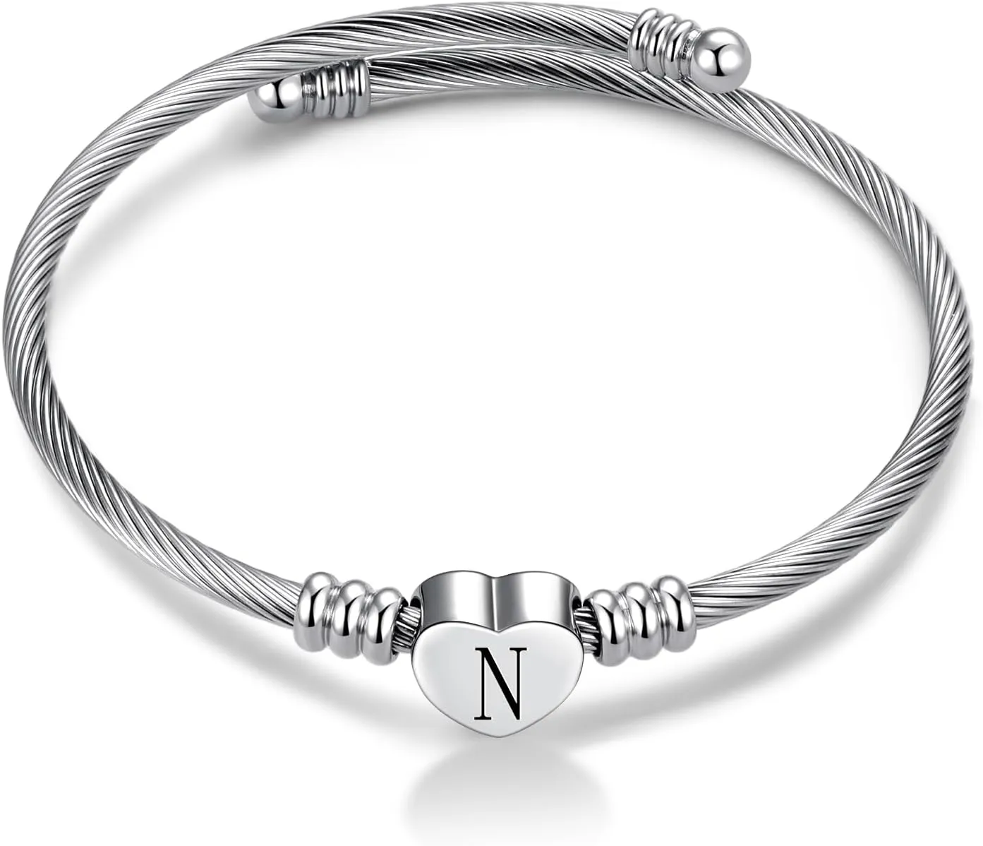 Women Initial Heart A-Z Letter Cuff Bracelet Personalized Name Expandable Wristband Bangle Bracelets Stainless Steel Birthday Jewelry