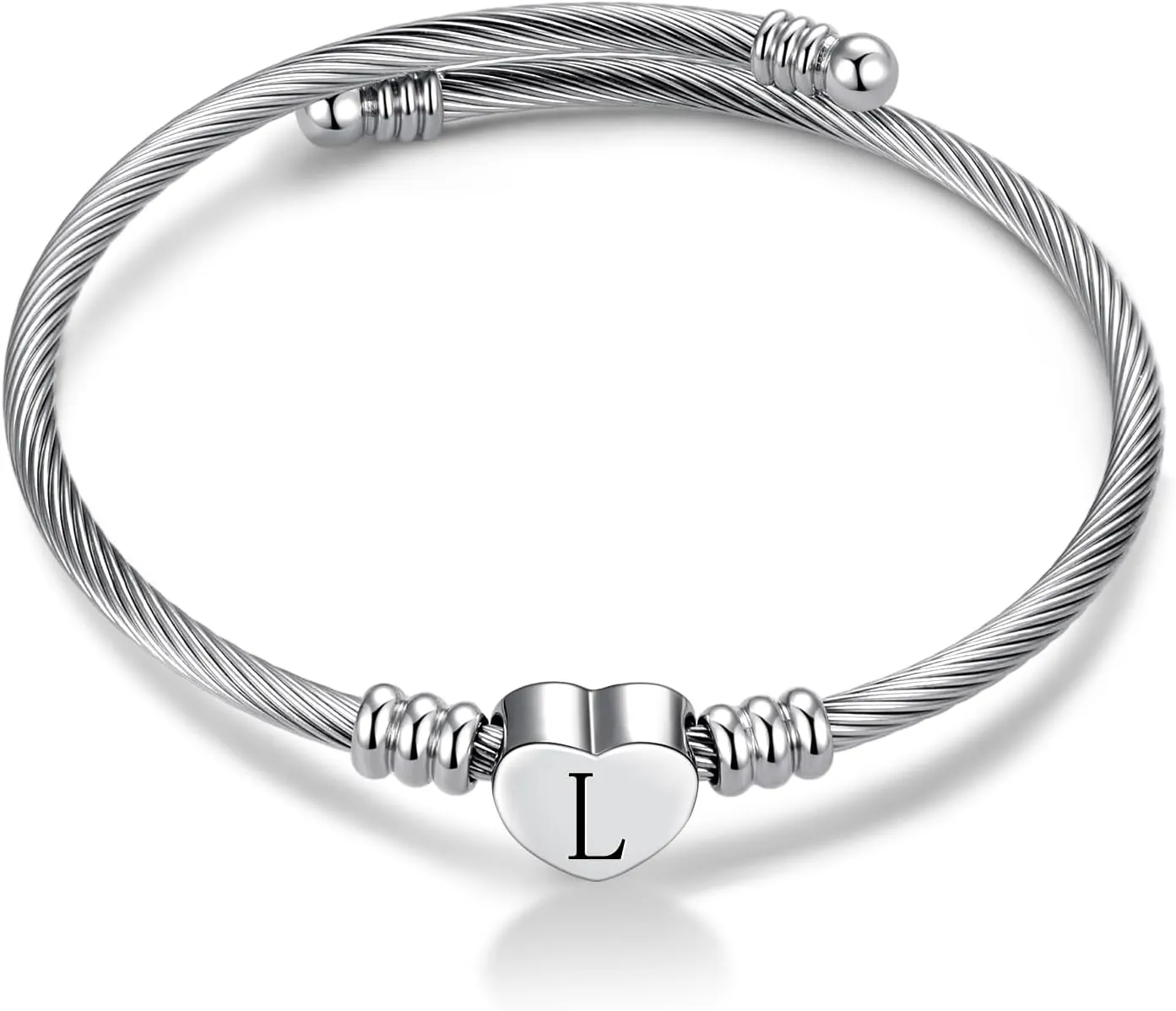 Women Initial Heart A-Z Letter Cuff Bracelet Personalized Name Expandable Wristband Bangle Bracelets Stainless Steel Birthday Jewelry