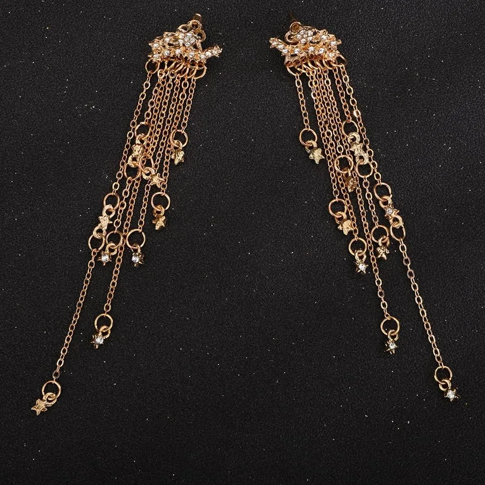 Women Prom Silver Gold Fashion Long Chain Halloween Gold Rhinestone Star Dangle Earrings Gothic Style for Women