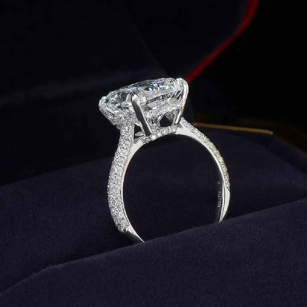 Women's Fashion Shiny Simulation Diamond Ring Plated Platinum Cushion Cut Cubic Zirconia CZ Statement Halo Wedding Engagement Jewelry