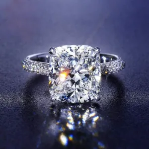 Women's Fashion Shiny Simulation Diamond Ring Plated Platinum Cushion Cut Cubic Zirconia CZ Statement Halo Wedding Engagement Jewelry
