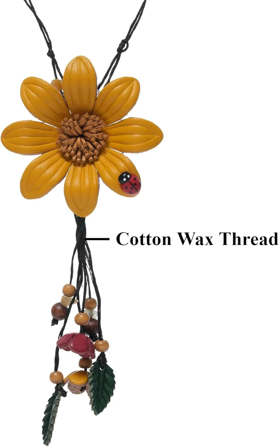 Women's Handmade Leather Flower Long Necklace with Tassels