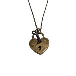 Working Brass Heart Lock Necklace