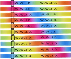 WWJD Bracelets - What Would Jesus Do | Religious Christian Bible Rainbow Bulk W.W.J.D. Wristbands Inspirational Gift for Women Men Boys Girls Pack