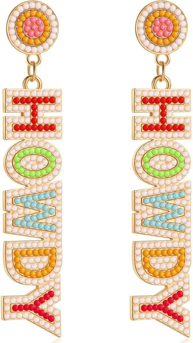 XAM Western Cowgirl Earrings Rhinestone Glitter Disco Handmade Crystal Beaded Howdy Dangle Drop Earrings Nashville Rodeo Party Outfits Jewelry for Women Girls-Colourful 2