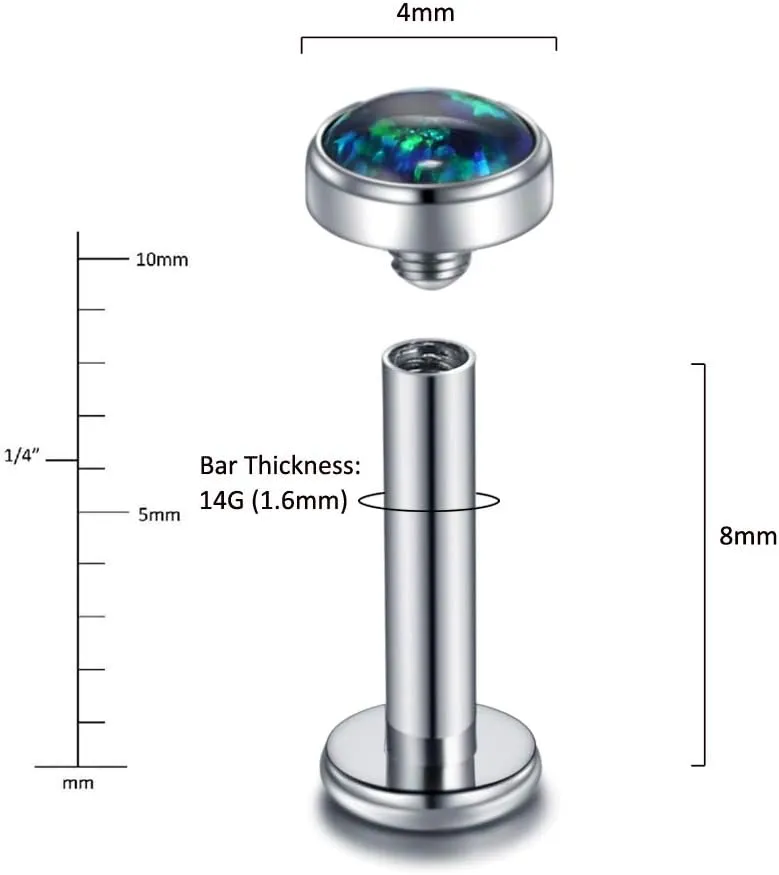 Xpircn 14G 16G 18G G23 Titanium Opal CZ Labret Monroe Lip Rings Studs Helix Cartilage Tragus Stud Piercing Jewelry, 1 Piece