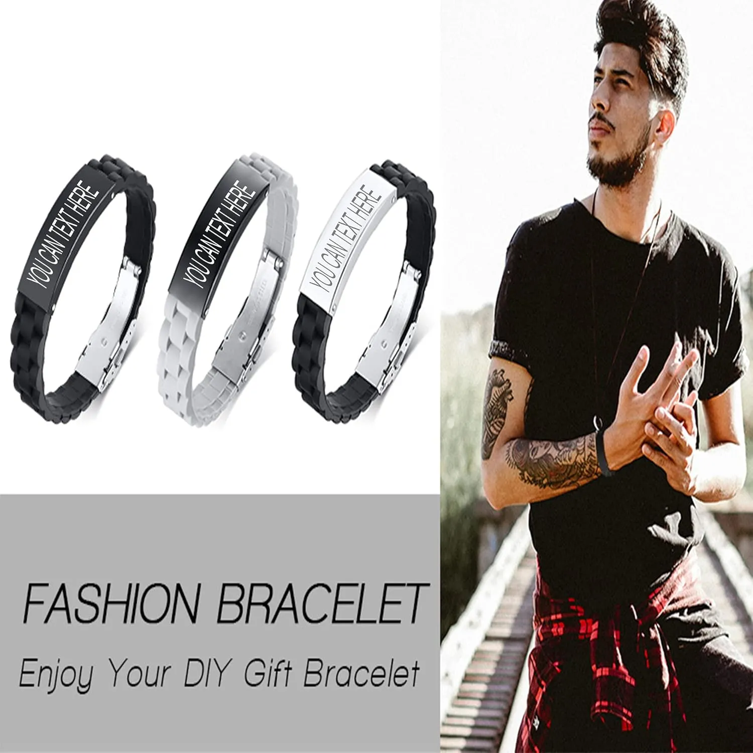 XUANPAI Custom Mens Bracelet Personalized Braided Engraved Name Bracelets for Men Customized ID Cuff Wristband Gift for Dad Husband Boyfriend